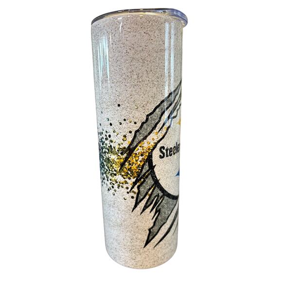 Pittsburgh Steelers Glitter Effect Handmade Tall Slim Insulated Tumbler - Picture 4 of 6